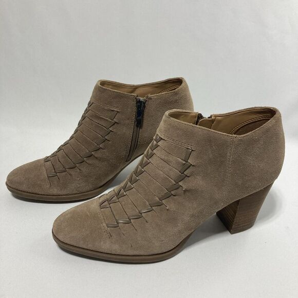 Franco Sarto‎ L-Destiny Taupe Ankle Boots Suede 3" Block Heel Women's Size 9.5 M - Picture 1 of 13